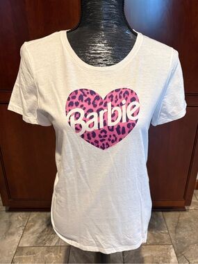 Mattel Barbie White Tee with Pink Leopard Heart Graphic
